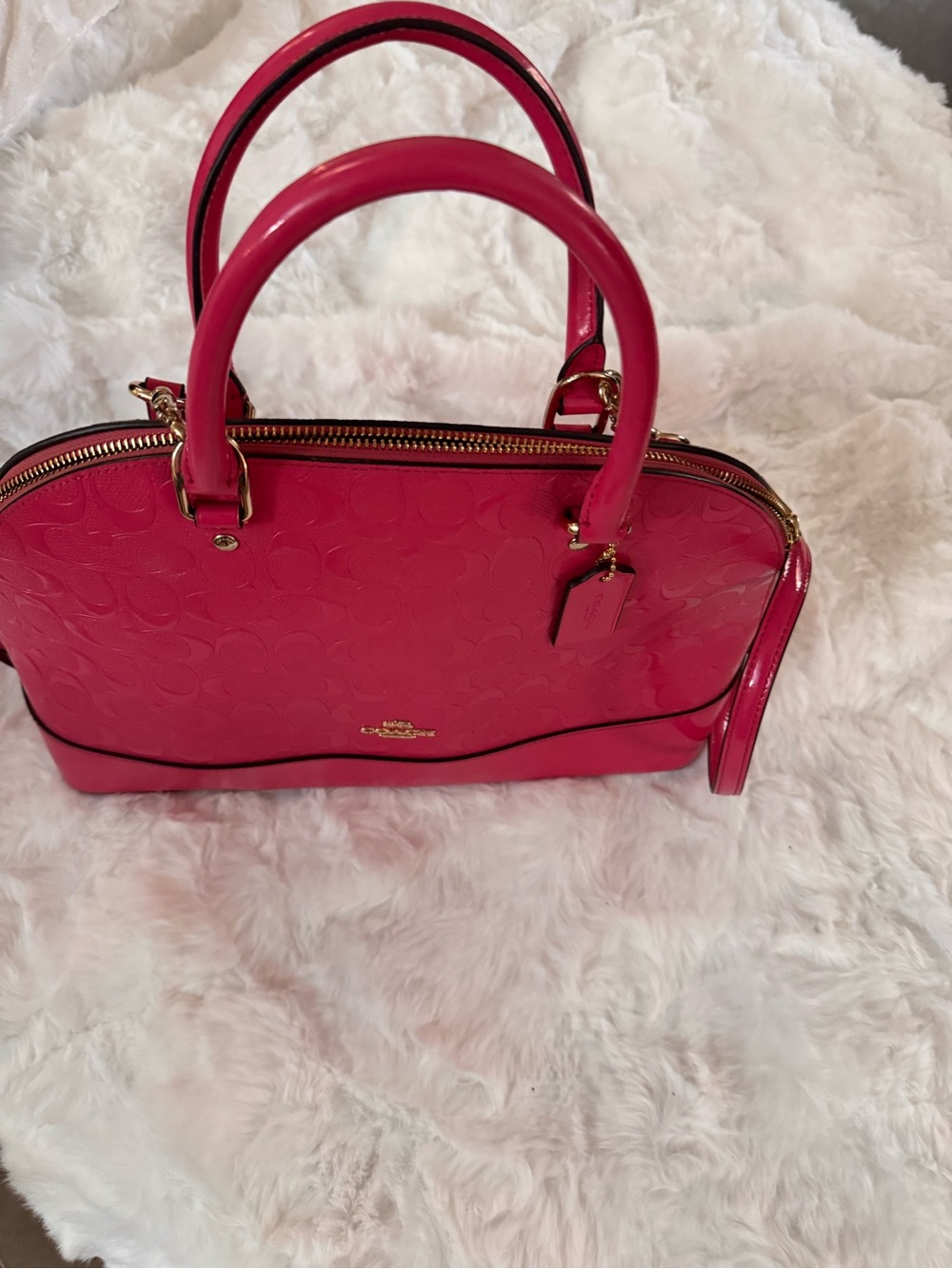 Coach Pink Signature Dome Satchel with Gold Hardware